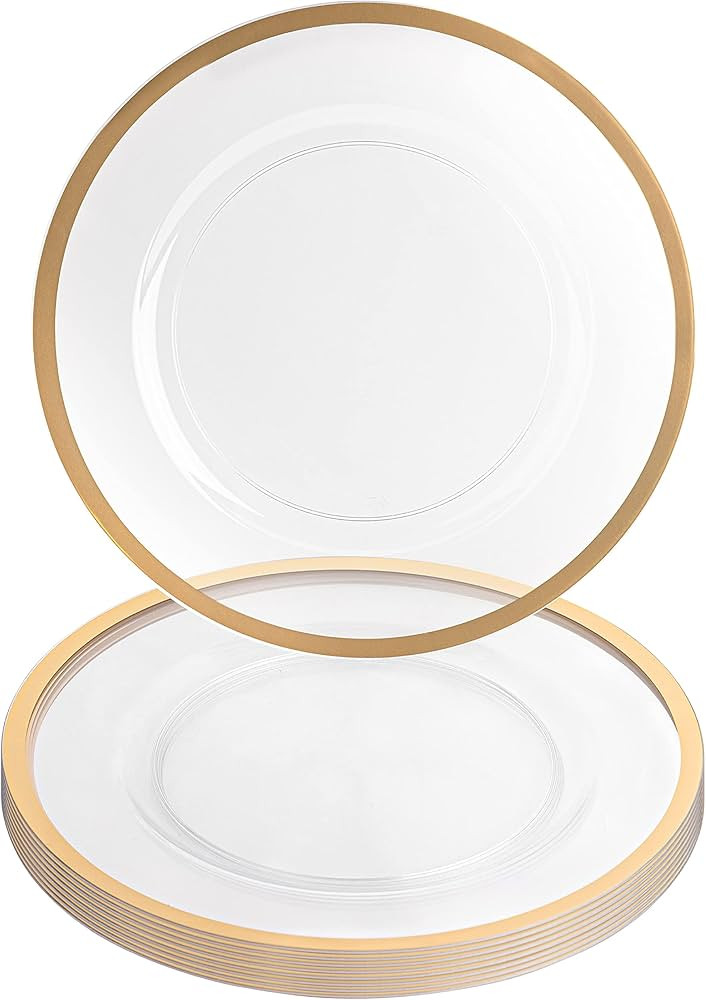 PARTY BARGAINS 13-Inch Charger Plates - 8 Pack, Clear Gold Rim, Heavy-Duty Disposable Chargers fo... | Amazon (US)