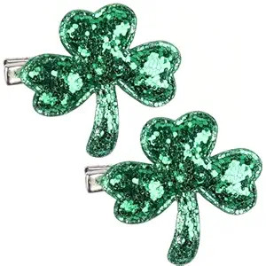 2 Pack St. Patrick's Day Shamrock Hair Clips, Green Glitter Clover Hair Pins for Women Irish Fest... | Amazon (US)