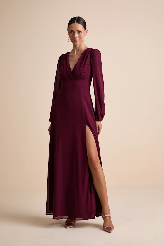Marvelous Affair Burgundy Pleated Lace-Up Maxi Dress | Lulus