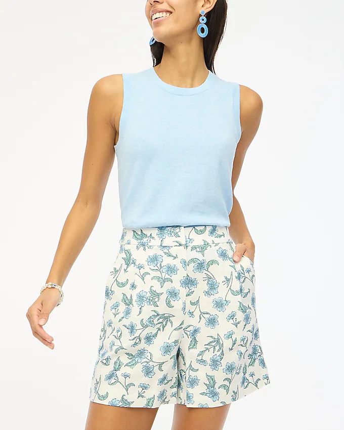 Printed elastic-back linen-blend pleated short | J.Crew Factory