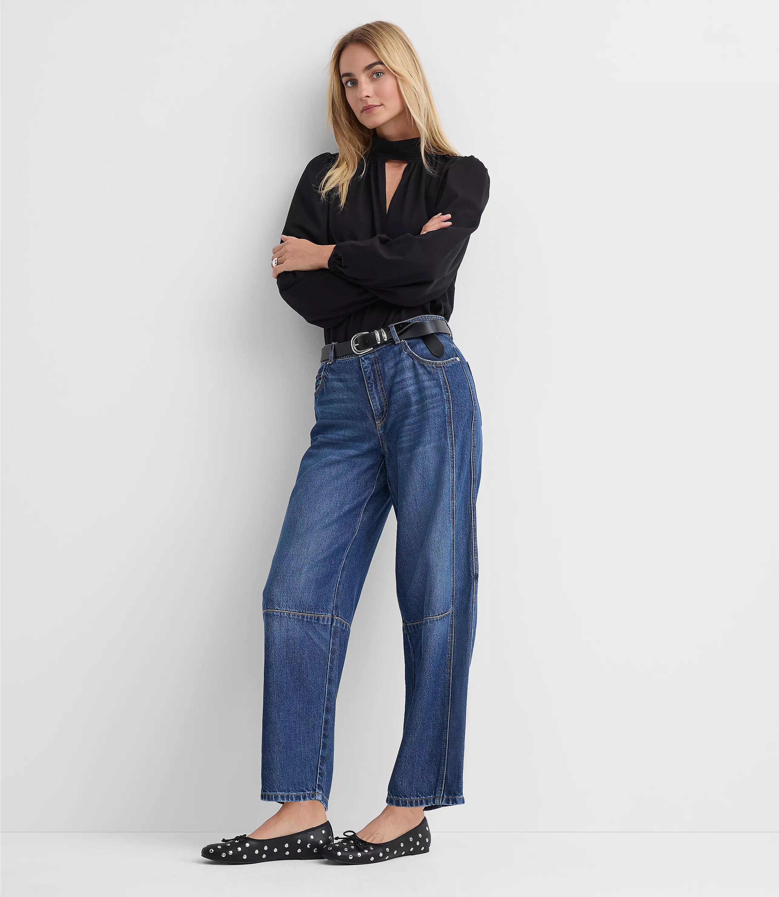 Petite High Rise Barrel Jeans in Dark Wash | LOFT