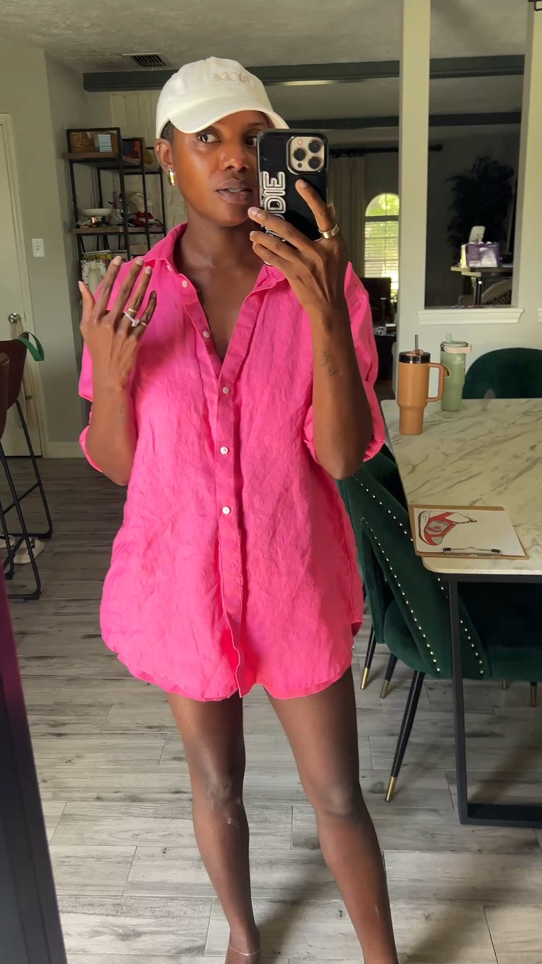 Pink linen button up shirt and linen draw string shorts. Gold oval stud earrings and white dad hat. Perfect for summer and the beach!

#LTKdayinmylife #LTKgrwm #LTKootd