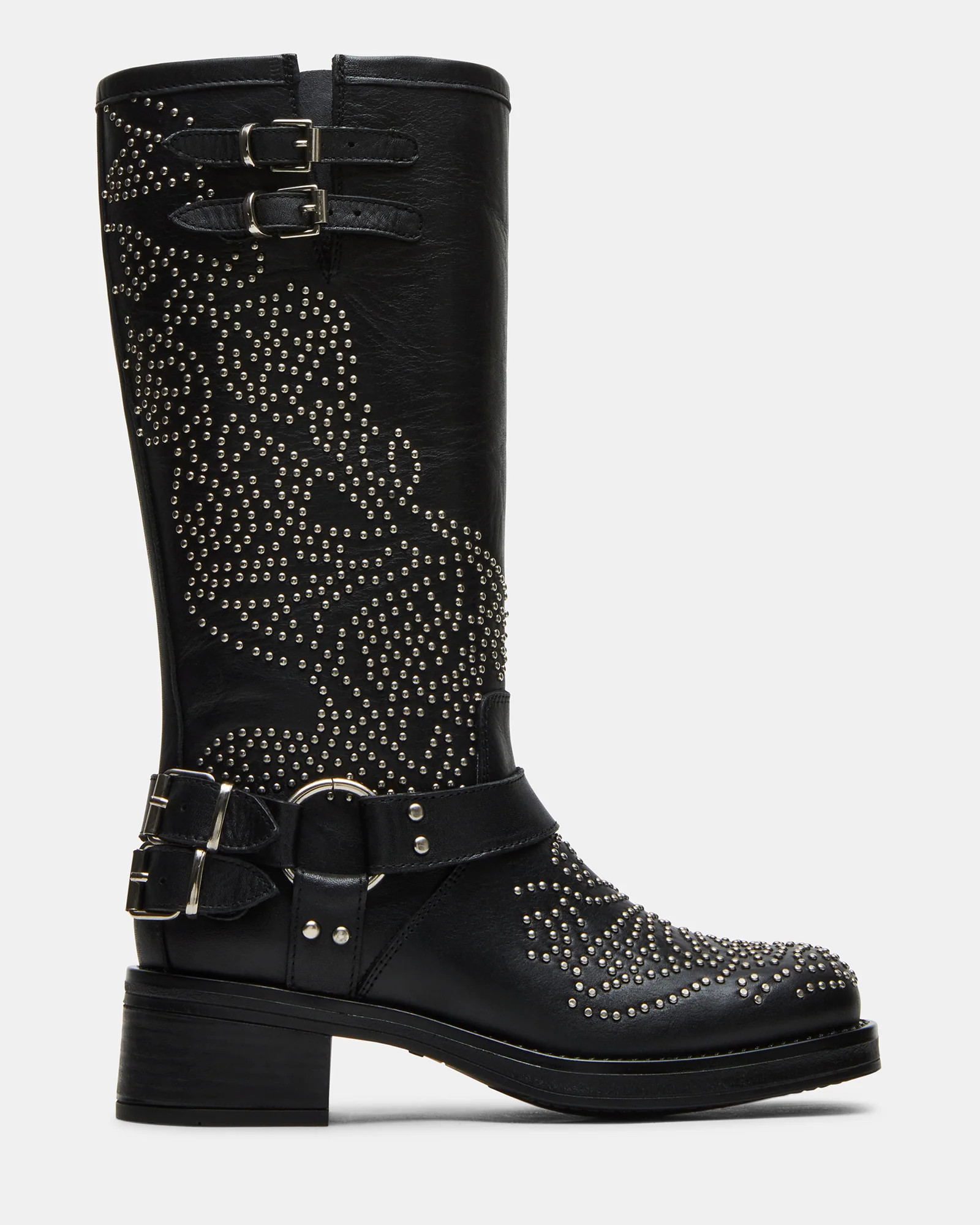 ASTOR Black Leather Studs Knee-High Boot | Women's Boots | Steve Madden (US)