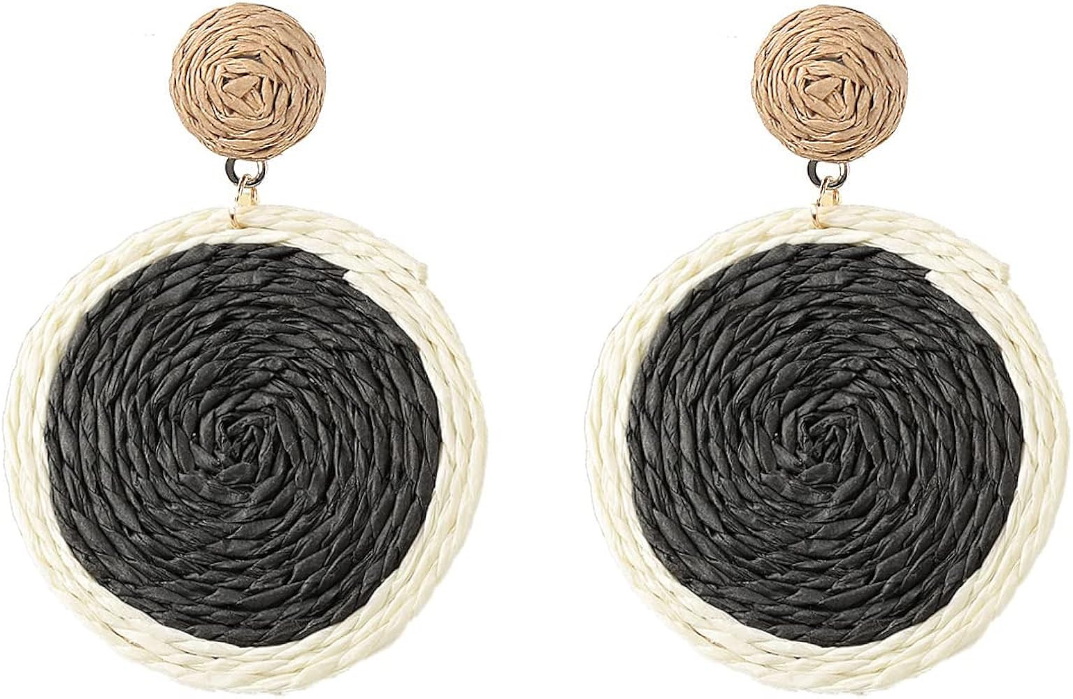 Amazon.com: Bohemian Woven Straw Wicker Raffia Rattan Dangle Earrings Geometric Circle Round Stat... | Amazon (US)