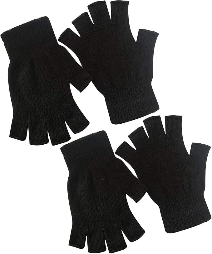 2 Pair Half Finger Gloves Winter Knit Touchscreen Warm Stretchy Mittens Fingerless Gloves in Comm... | Amazon (US)