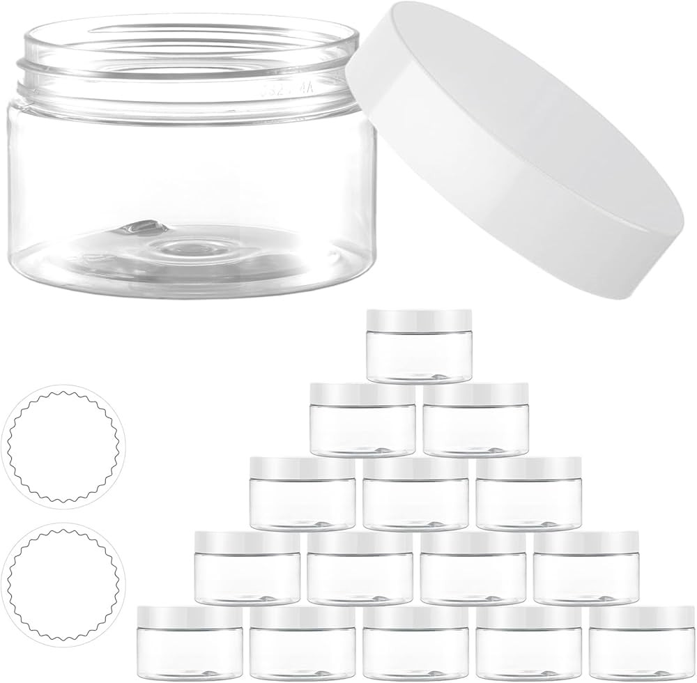16 Pack 4 OZ Plastic Jars With White Lids, Elumeiro Empty Cosmetic Container Round Cream Jar with... | Amazon (US)