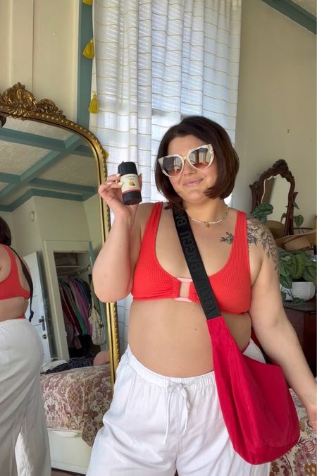 Size large aerie bikini top. Matching bottoms I wear size XL. Linen pull on pants from Abercrombie last year. Linking this years version. Sunnies from Anthropologie, baggu medium crescent bag and my fav natural deodorant from each & every

#LTKbeauty #LTKmidsize #LTKSeasonal