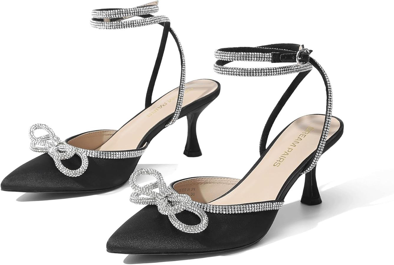 DREAM PAIRS Kitten Heels Rhinestone Bow Ankle Strap Stiletto Pointed Closed Toe Heels for Women P... | Amazon (US)