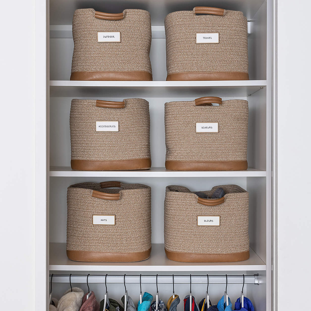 NeatMethod Vegan Sand Brown Leather Rope Storage Bin | Crate & Barrel | Crate & Barrel