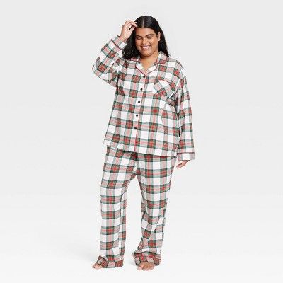 Women's Holiday Tartan Plaid Flannel Matching Family Pajama Set - Wondershop™ Cream | Target
