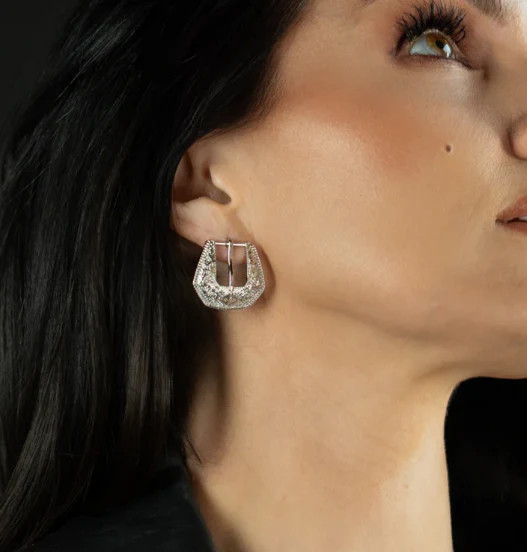 Buckle Betty Earrings in Silver in 3 Sizes | Glitzy Bella