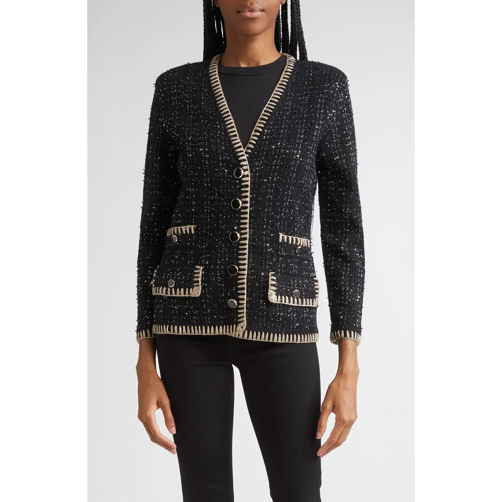Veronica Beard Ceriani Metallic Knit Jacket in Black at Nordstrom, Size Medium | Nordstrom