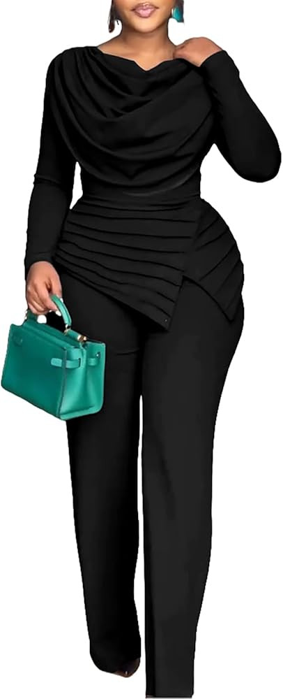 CHICME Women's Fall Jumpsuit Long Sleeve Jumpsuit Dressy Cowl Neck Asymmetrical Hem Overall Zippe... | Amazon (US)