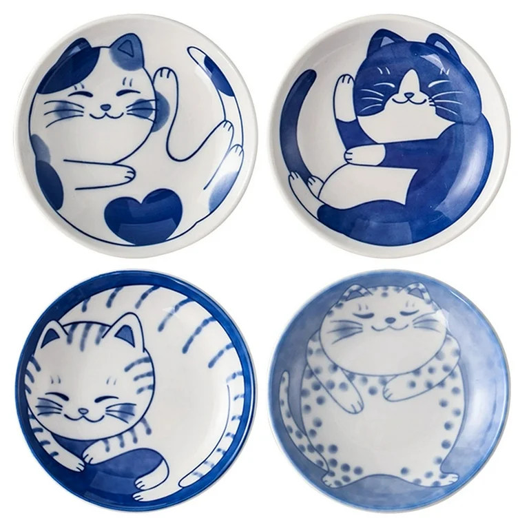4pcs Ceramic Sauce Dish Japanese Style Cat Pattern Seasoning Dish Appetizer Plates | Walmart (US)