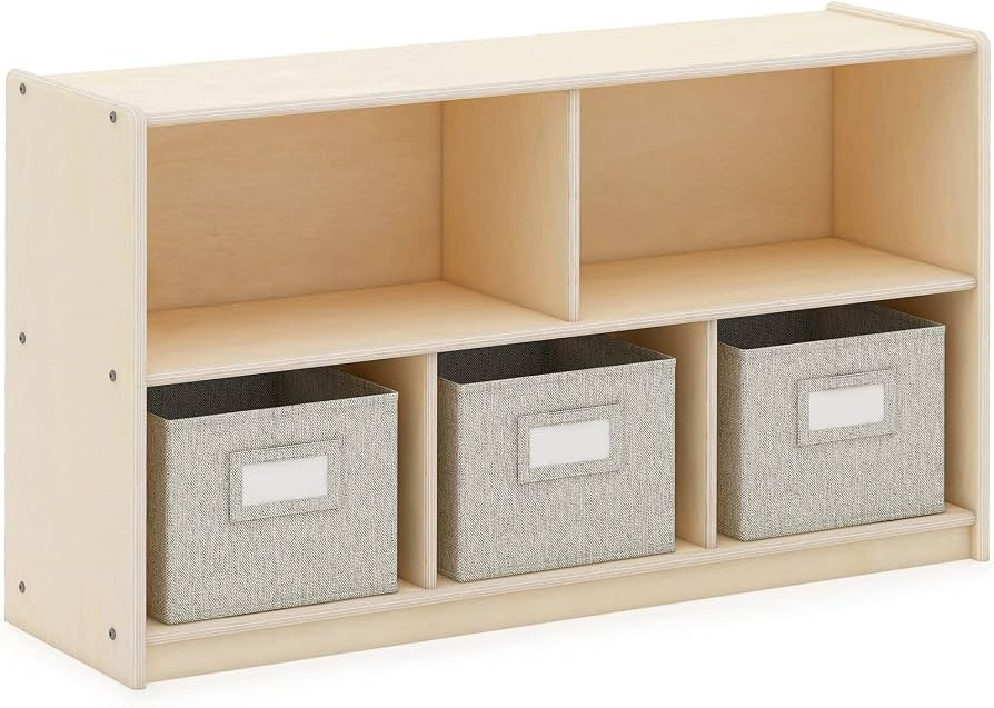 Guidecraft EdQ 5 Compartment Storage 24'' Natural with 3 Fabric Bins: Wooden Classroom Storage Ca... | Amazon (US)