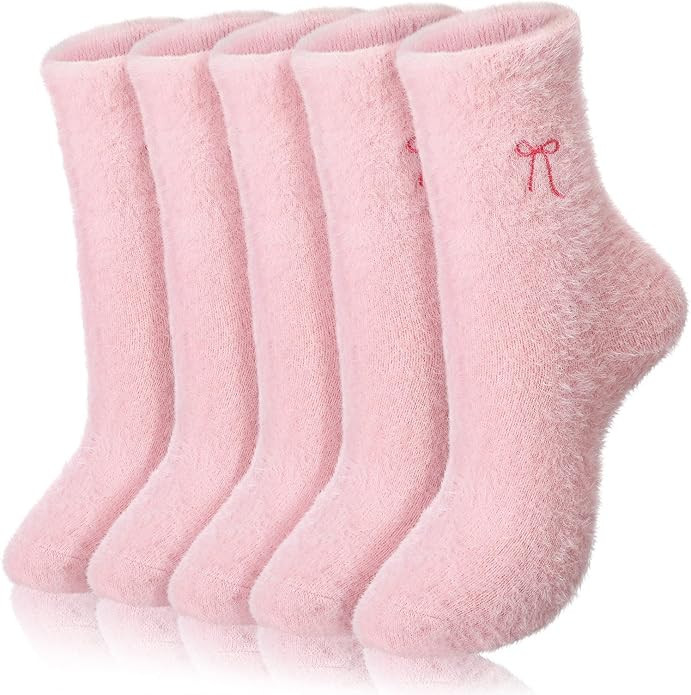 Geyoga 5 Pairs Women's Fuzzy Socks Christmas Winter Gift Soft Slipper Sock Coquette Stuff Fluffy ... | Amazon (US)