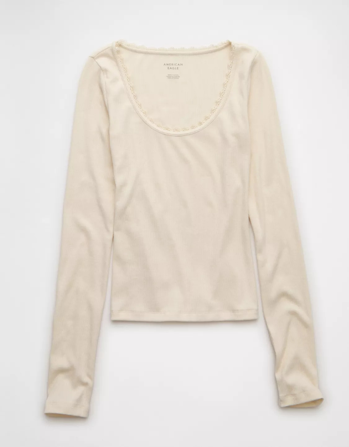AE Lace-Trim Long Sleeve T-Shirt | American Eagle Outfitters (US & CA)