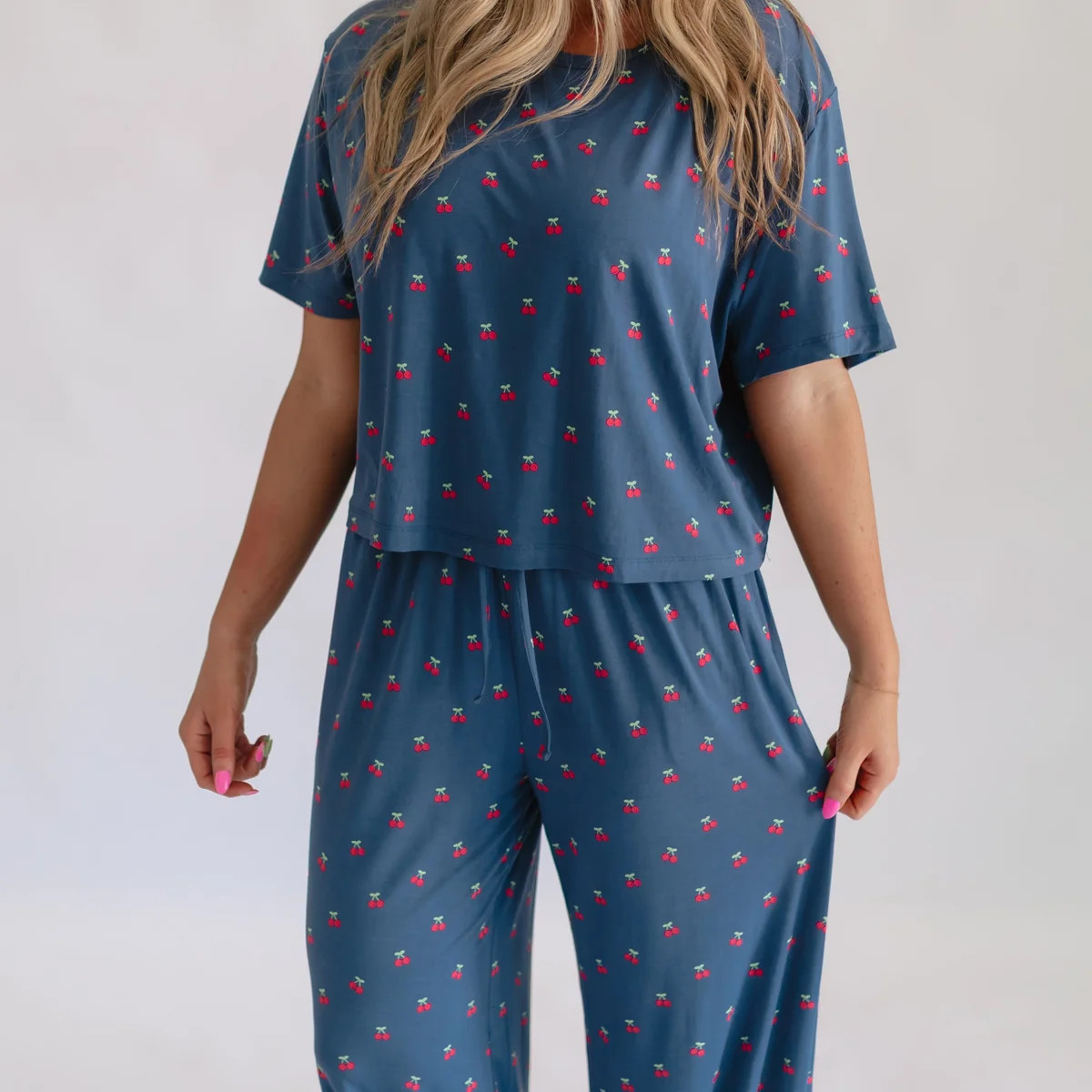 Women's T-Shirt and Pants Set In Cherries | Silks Design