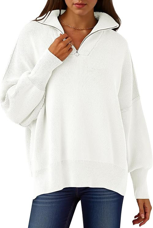 ANRABESS Women's Oversized Fashion Long Sleeve Quarter Zip Baggy Loose Slouchy Sweater Pullover T... | Amazon (US)