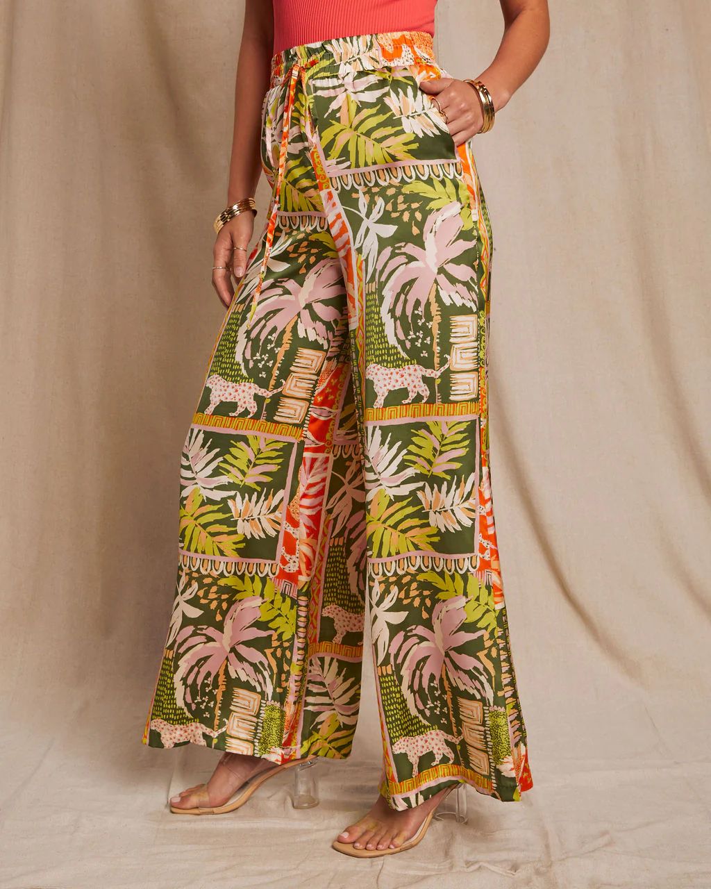 Ibiza Pocketed Satin Tropical Wide Leg Pant | VICI Collection