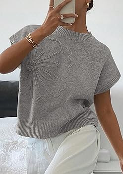 PRETTYGARDEN Women's 2026 Spring Sweater Vest Trendy Flower Knit Short Sleeve Cute Pullover Tank ... | Amazon (US)