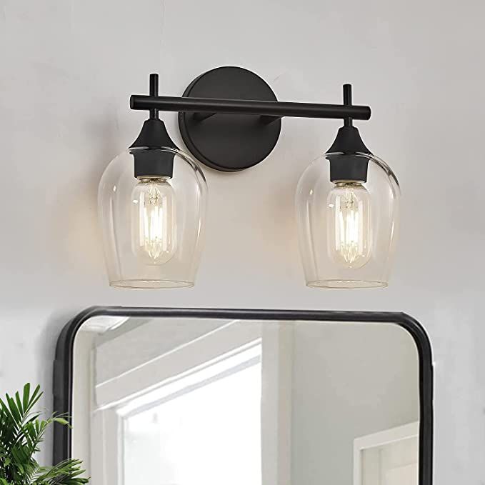 XGFOURSEVEN Black Vanity Lights for Bathroom,2-Light Farmhouse Bathroom Light Fixtures with Clear... | Amazon (US)