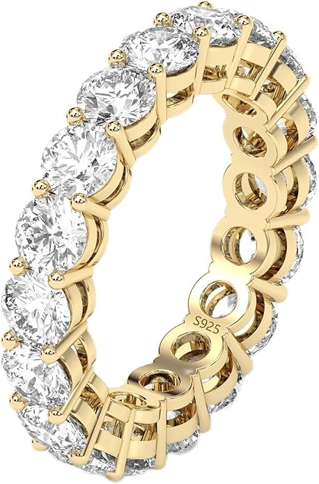 4mm 925 Sterling Silver Rings Gold Engagement Wedding Band Eternity Cubic Zirconia Round Simulate... | Amazon (US)