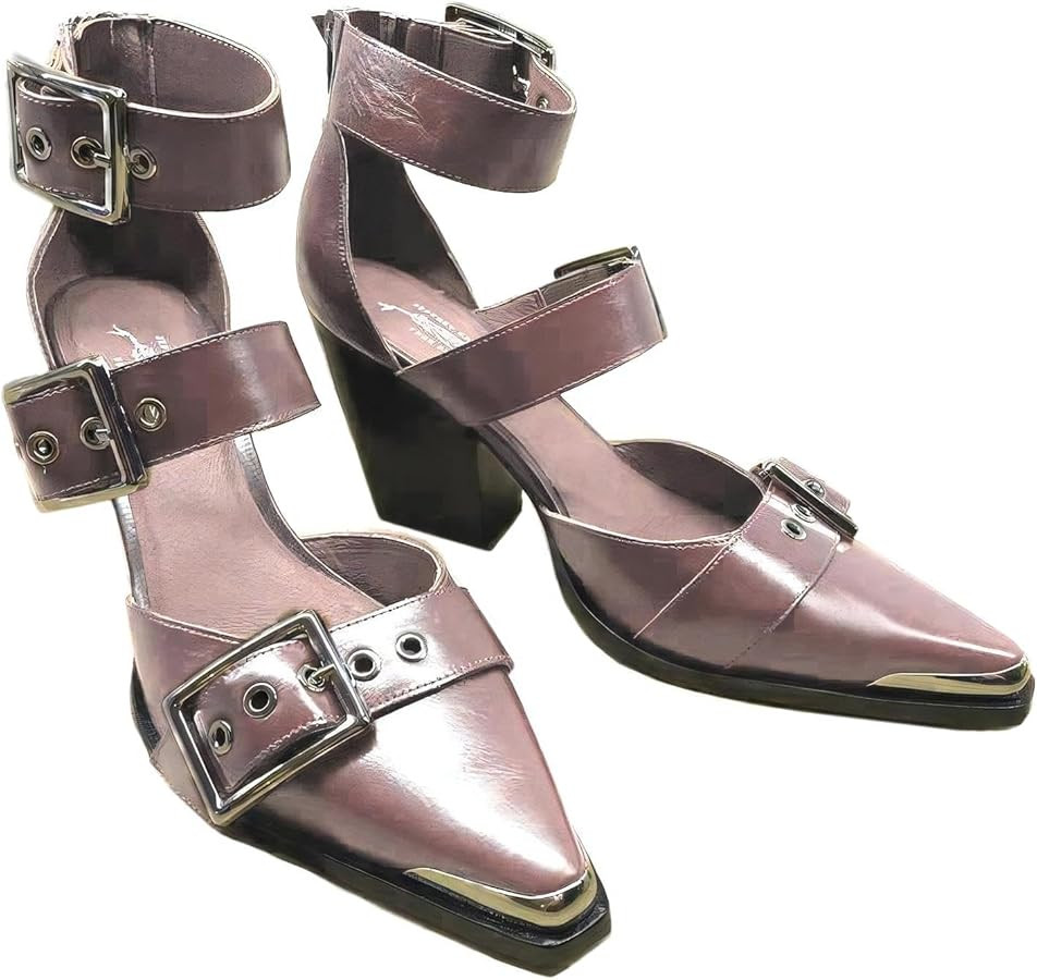 Stylish Western Women's Triple Buckle Wedge Pumps with Chunky Heel and Back Zipper - Trendy Footw... | Amazon (US)