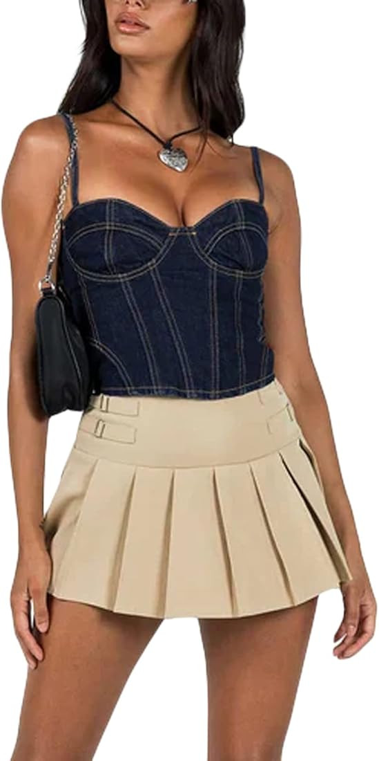 Women Spaghetti Strap Lace Corset Tank Top Vintage Sleeveless Y2K Slim Fit Strappy Camis going ou... | Amazon (CA)