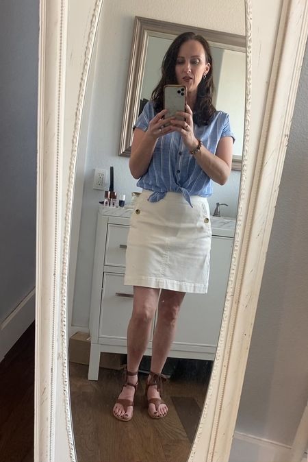 Inspired by Megan Markle’s old money aesthetic, but it’s actually chic on a budget! Style a button up shirt (blue and white  is always a win) with a pair of high waisted slacks or a high rise sailor skirt. Slip on a pair of Italian leather sandals or pumps - voila! 

#LTKover40 #LTKstyletip #LTKworkwear