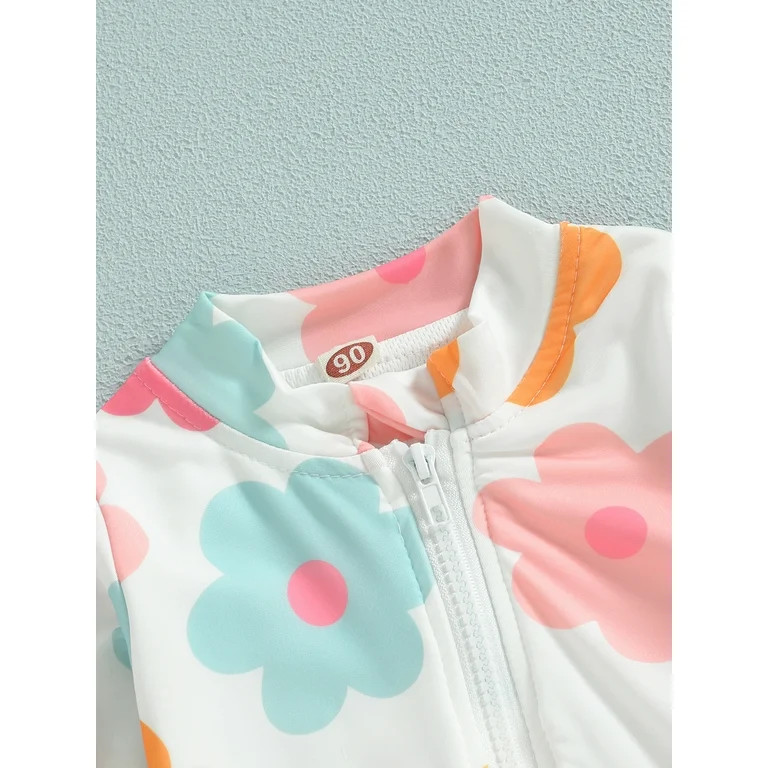 Bagilaanoe Toddler Baby Girl One-Piece Swimsuit Floral Print Long Sleeve Zipper Rashguard Swimwea... | Walmart (US)