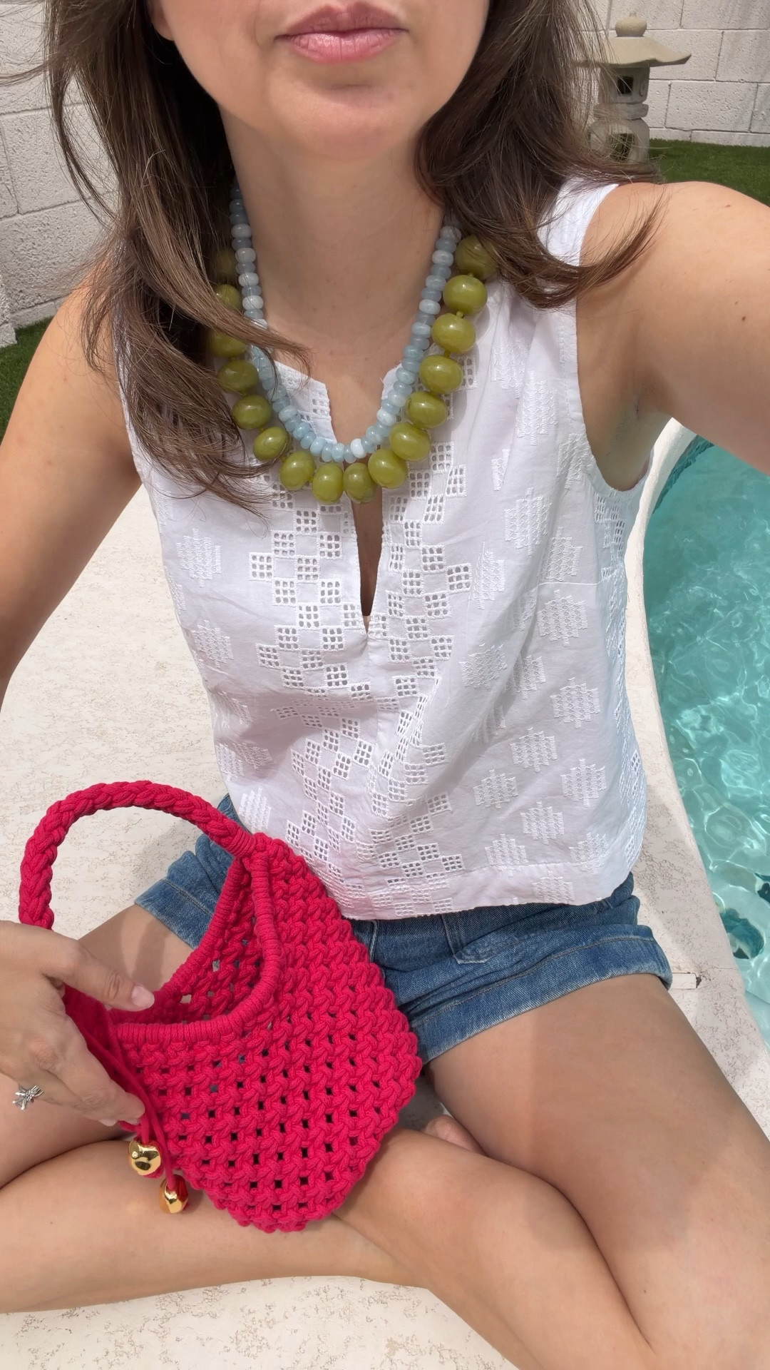 Simple pieces, styled better. The eyelet top dresses up these casual shorts, and the color in the accessories pulls it all together. One of those outfits you’ll keep repeating.

Top XS 
Shorts 25

#LTKPetite #LTKFestival #LTKootd