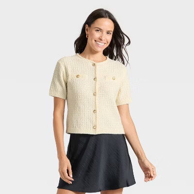 Women's Short Sleeve Lady Jacket Cardigan - A New Day™ Cream S | Target