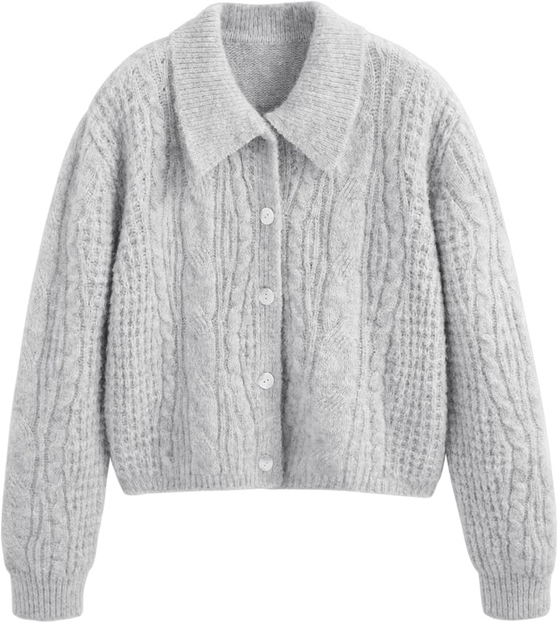 CIDER Cardigan Sweater for Women Collared Button Down Chunky Wool-Blend Crop Cute Knitted Tops | Amazon (US)