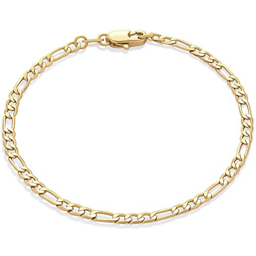 Amazon Essentials 14K Gold Plated Figaro Chain Bracelet 7.5", Yellow Gold | Amazon (US)