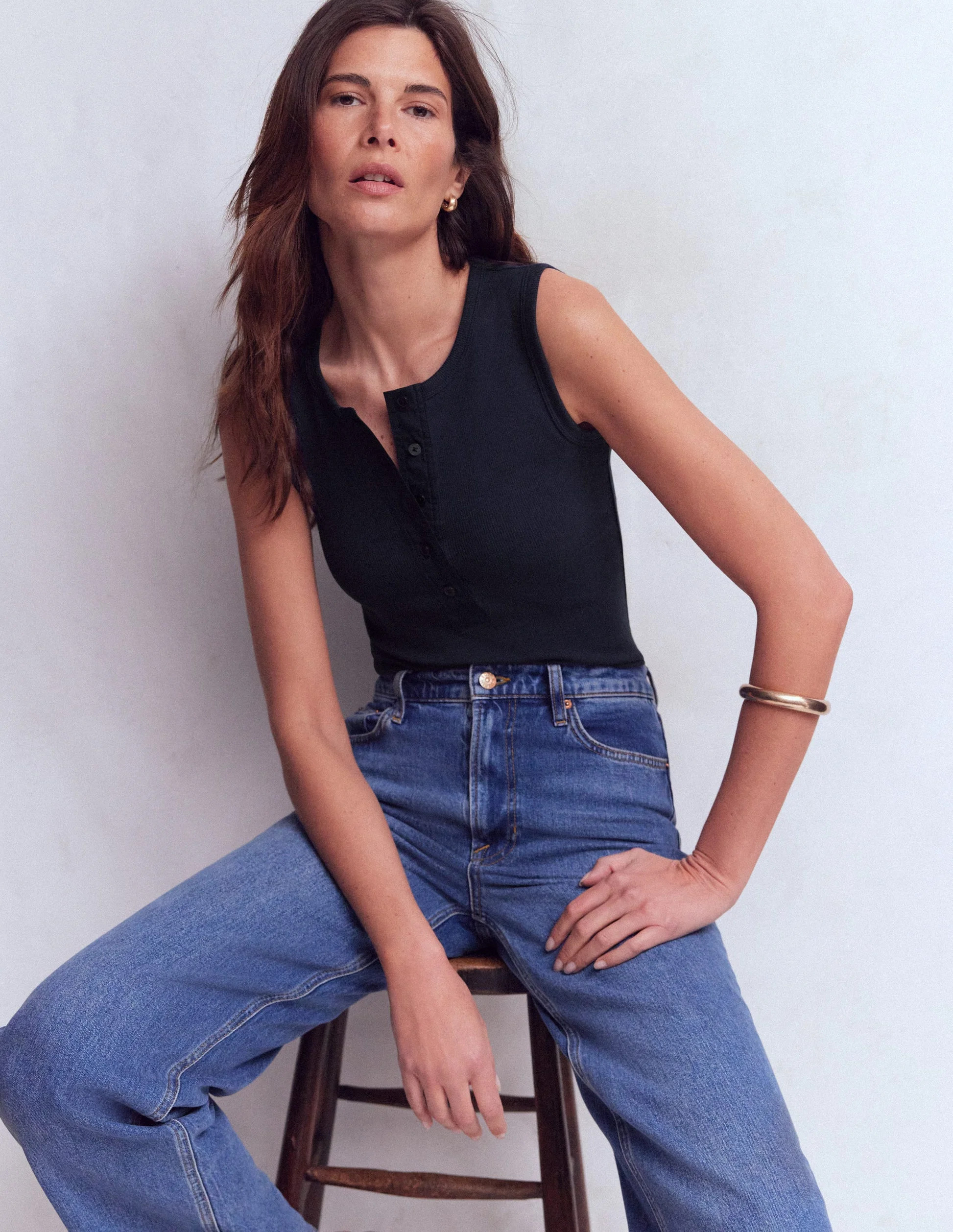 Crew Neck Henley Vest-Navy | Boden UK