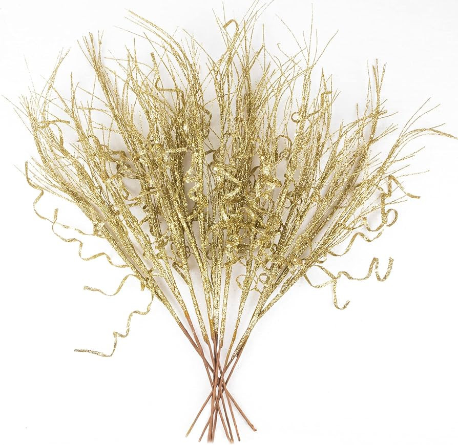 Amazon.com: KI Store Glitter Curly Christmas Spray Set of 12 Rose Gold Wispy Willow Christmas Pic... | Amazon (US)