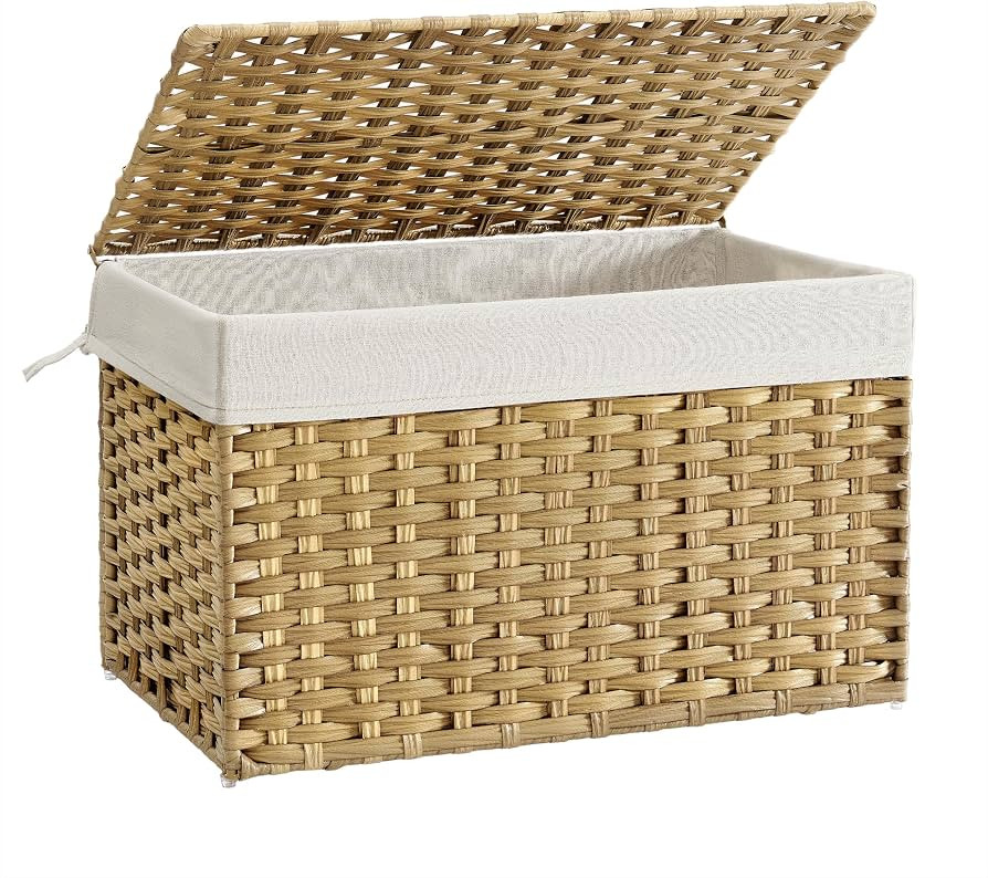 SONGMICS Storage Basket with Lid, Woven Blanket Storage Bin with Handles, Foldable, Removable Lin... | Amazon (US)