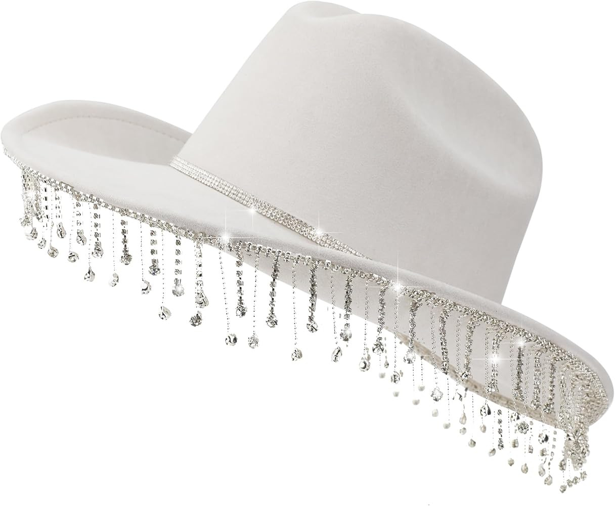 Melesh Women Cowgirl Hat Rhinestone Fringe Bling Western Cowboy Hat | Amazon (US)