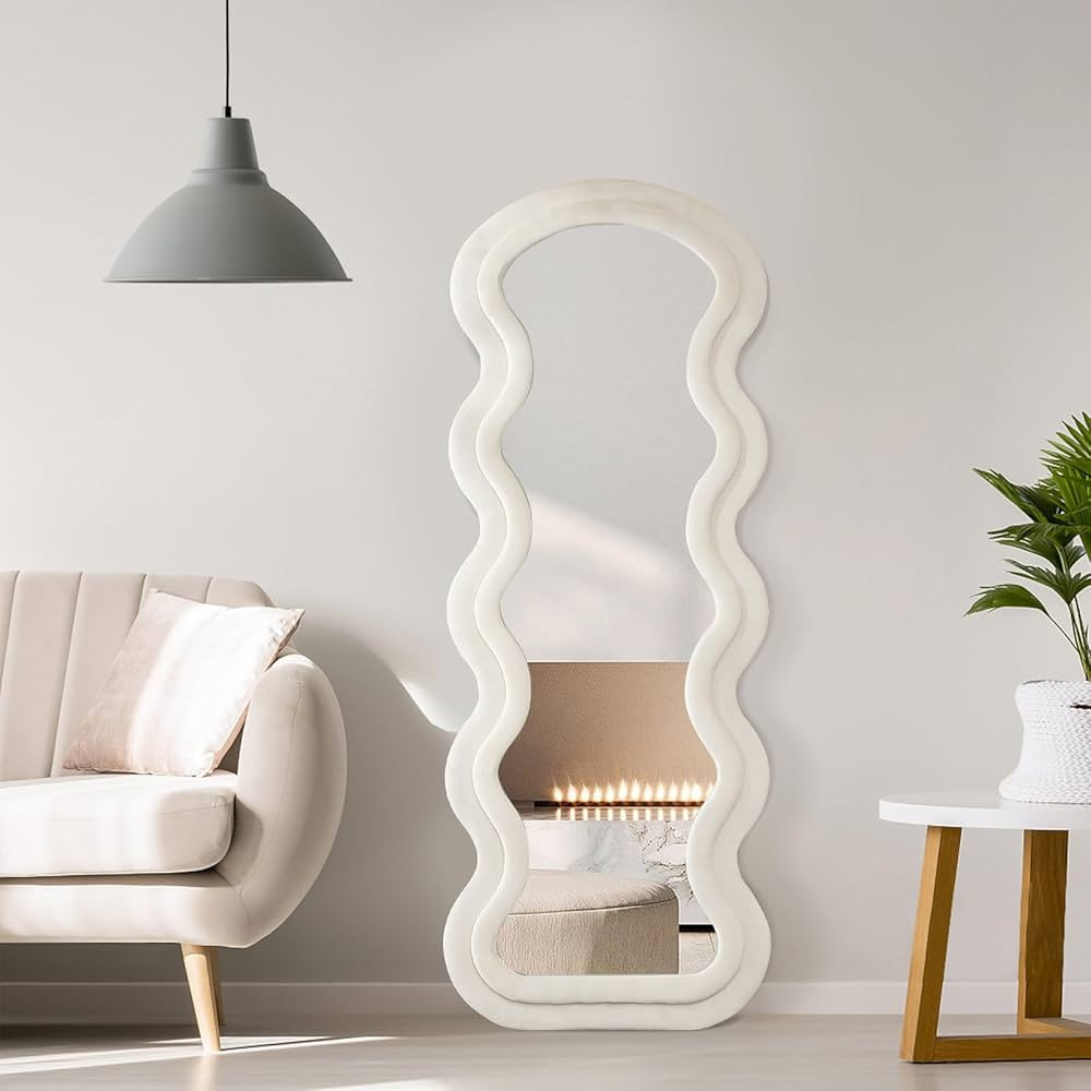 YOSHOOT Wavy Mirror Full Length, 63"x24" Floor Tall Body Mirror, Irregular Big Long Mirror, Dress... | Amazon (US)