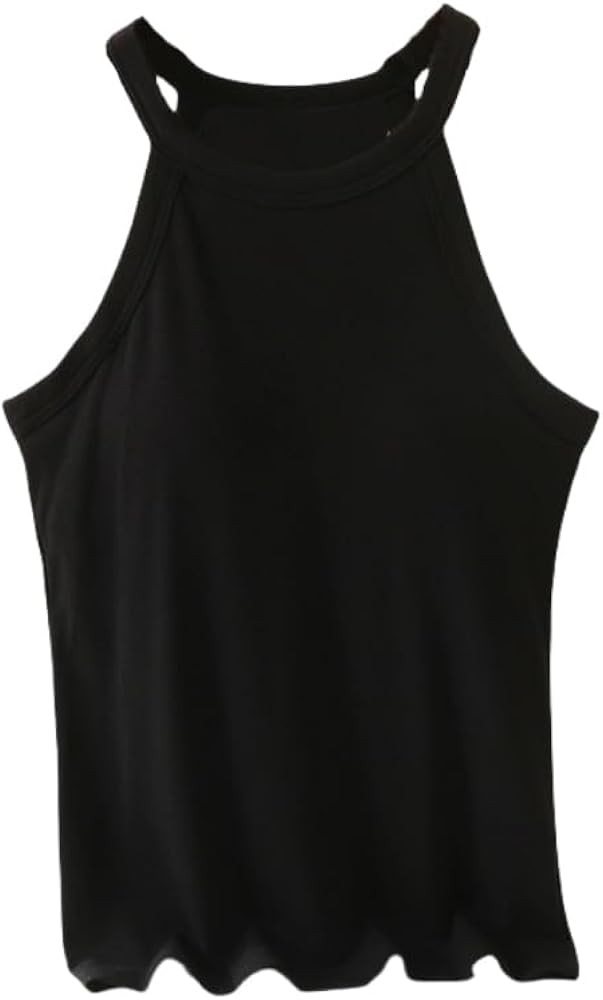 Women's Built-in Bra Tank Tops Casual Crew Neck Sleeveless Shirts Solid Fashion Sexy Knit Shirts ... | Amazon (US)