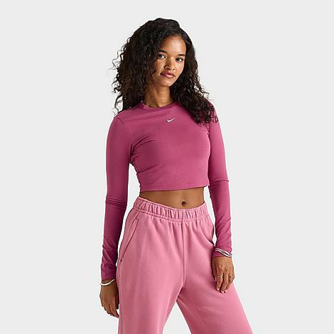 Nike Women's Sportswear Chill Knit Long-Sleeve Slim Crop Top in Sweet Beet/Sail Size: Small | JD Sports (US)