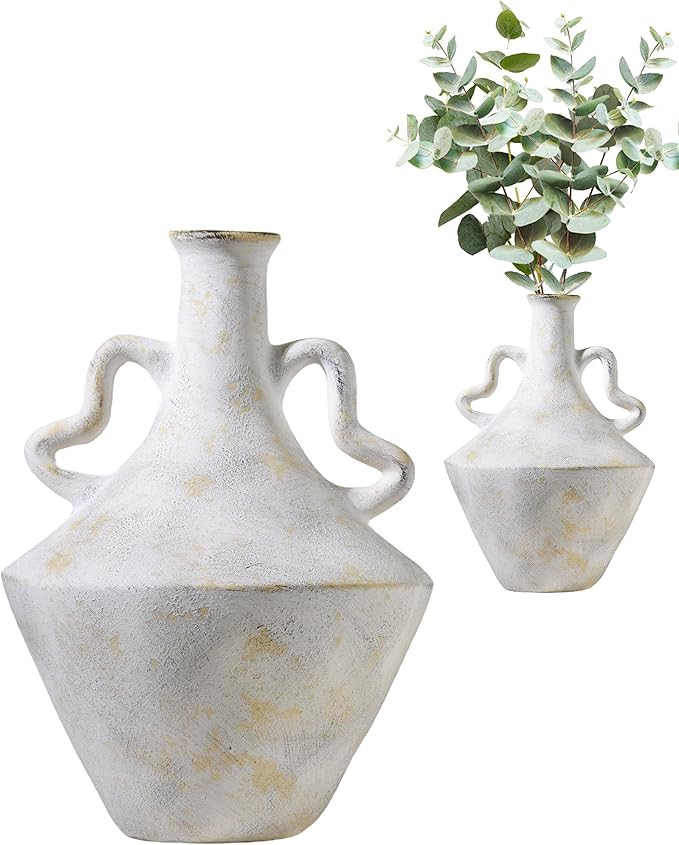 UPWOIGH 14 in Vintage-Inspired Distressed Ceramic Vase with Double Handles, White Handmade Look F... | Amazon (US)