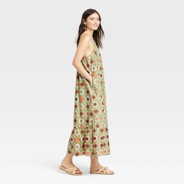 Women's Sleeveless Tiered Dress - Universal Thread™ Green Ikat | Target