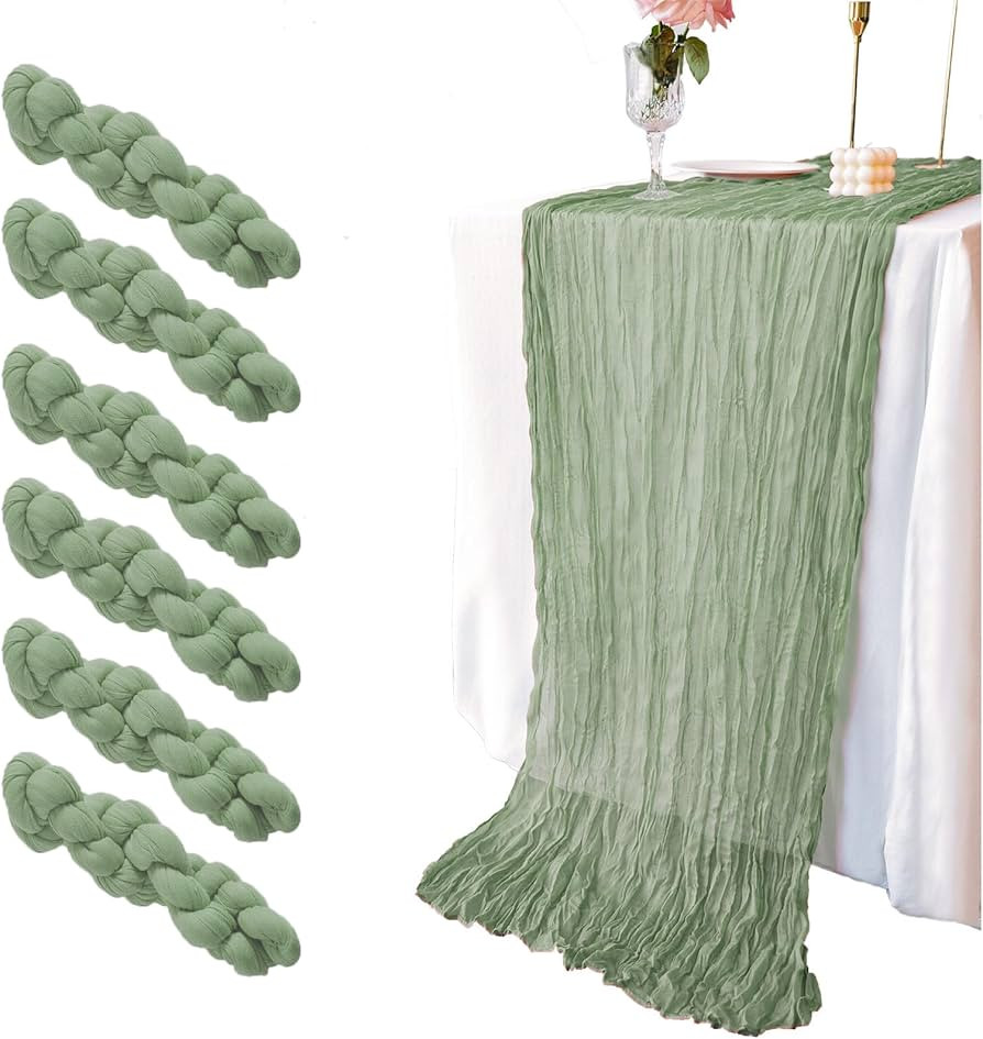 6 Pcs 10 FT Sage Green Cheesecloth Table Runner, 120 Inch Boho Cheese Cloth Table Runners for Bri... | Amazon (US)