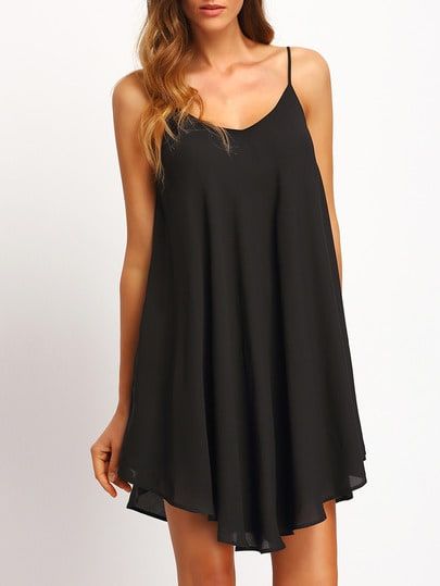 Black Asymmetrical Criss Cross Back Spaghetti Strap Sundress | SHEIN