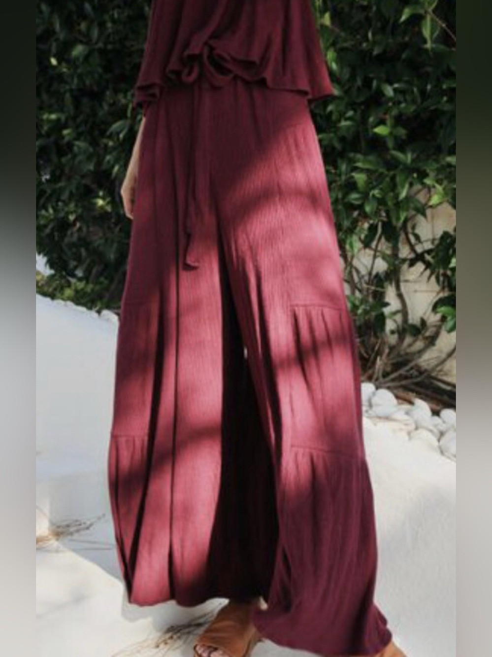 Free People Ribbed wide leg pants in Deep Burgundy | Poshmark