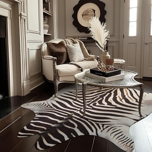 jinchan Zebra Print Area Rug Faux Skin Cowhide Animal Design Mat Faux Suede Indoor Floorcover for... | Amazon (US)