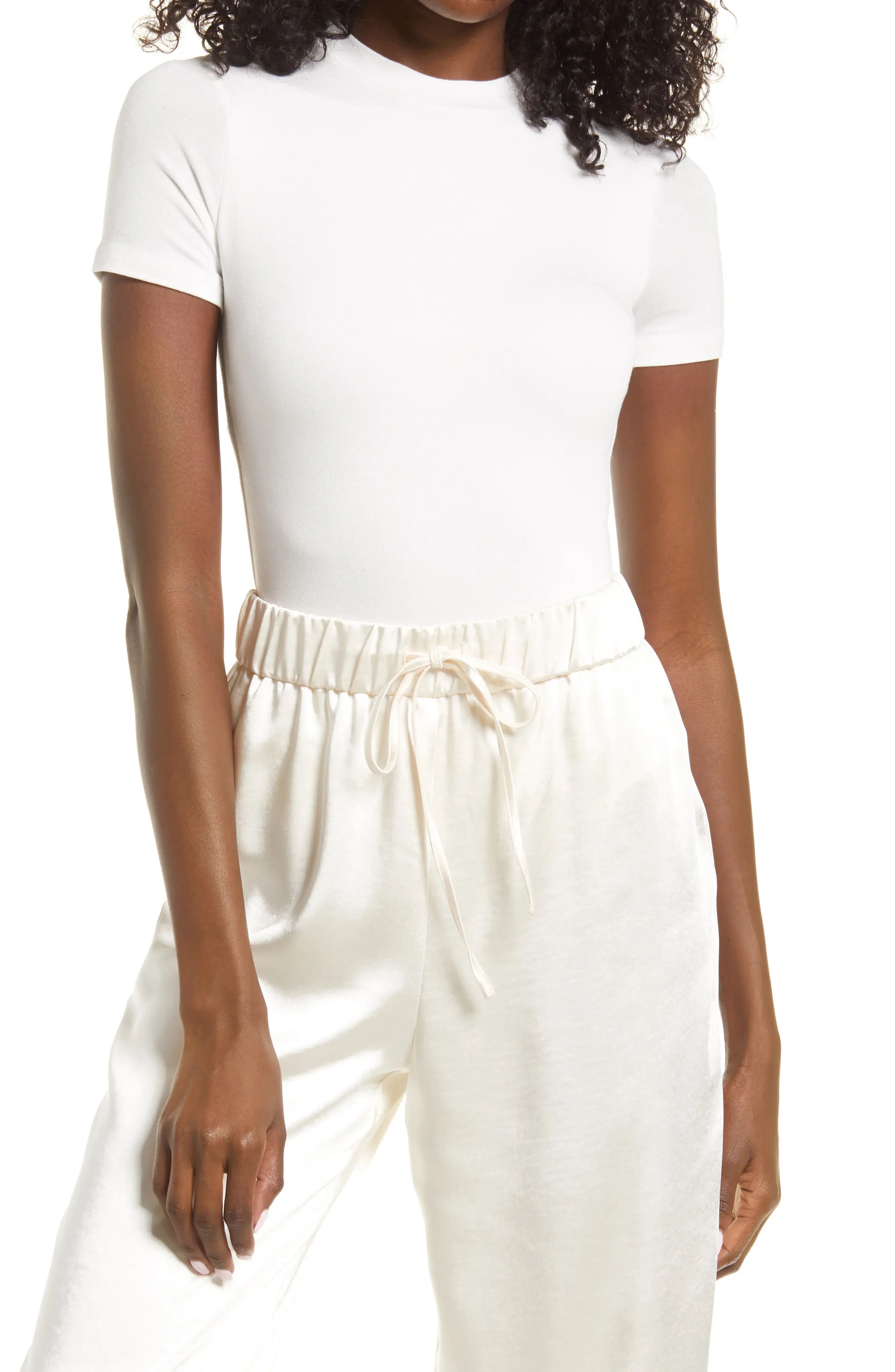 Naked Wardrobe Jersey T-Shirt Bodysuit in Off White at Nordstrom, Size X-Small | Nordstrom