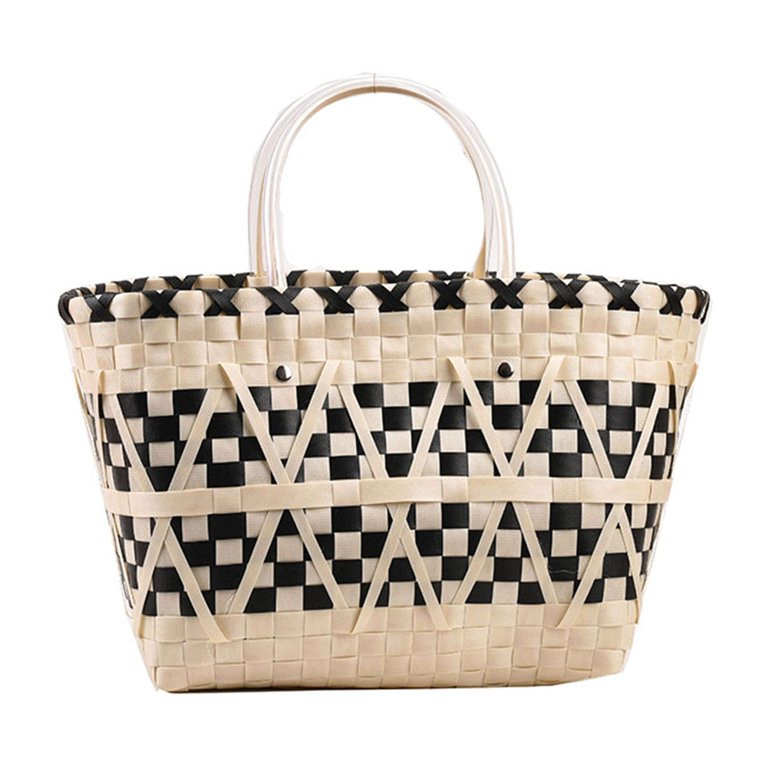 Women Woven Tote Large Summer Beach Bags Weave Bucket for Travel (White) | Walmart (US)